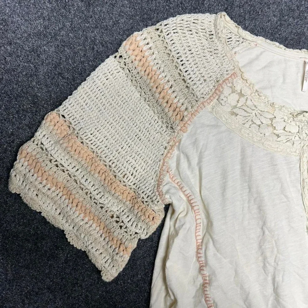 Free People Crochet Blouse XS Cream Oversized Indie Fairy Boho Top
